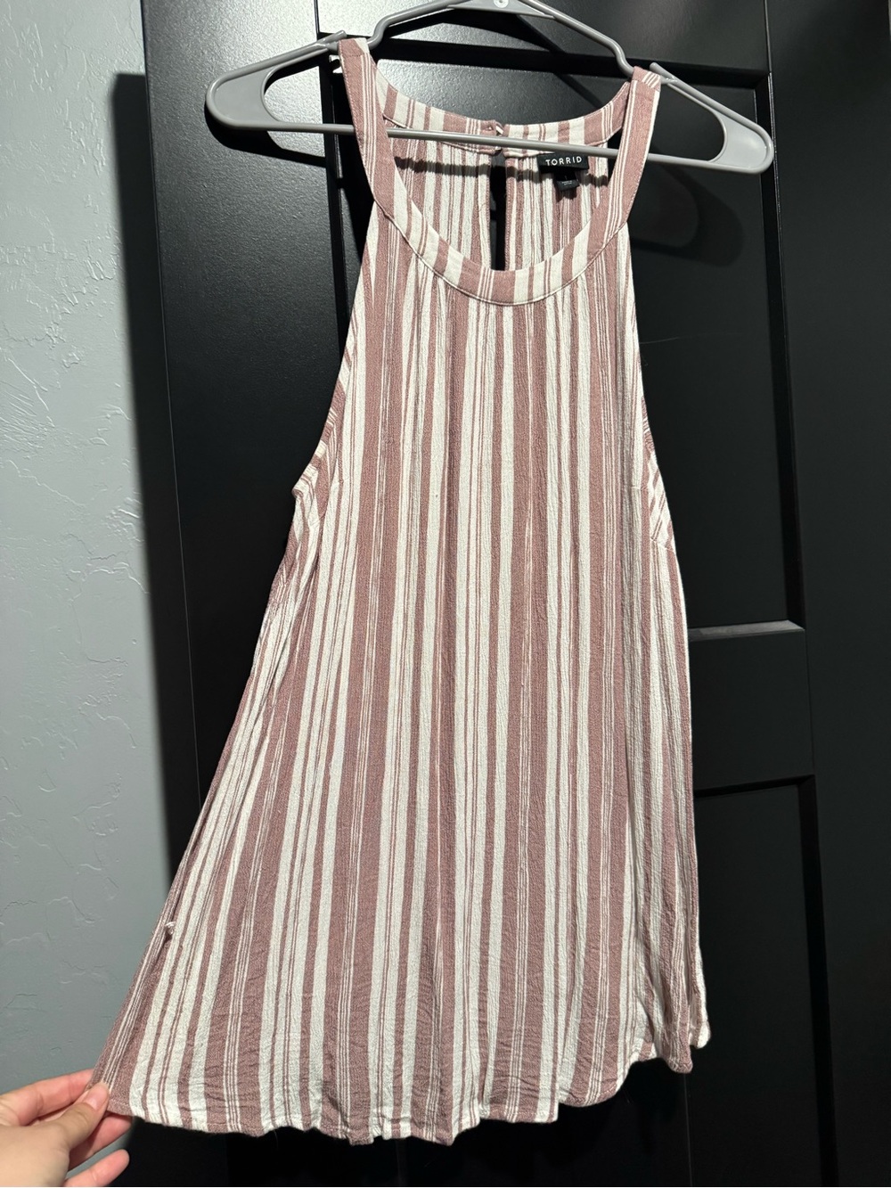 torrid Mauve and White Vertical Stripe Halter Tank